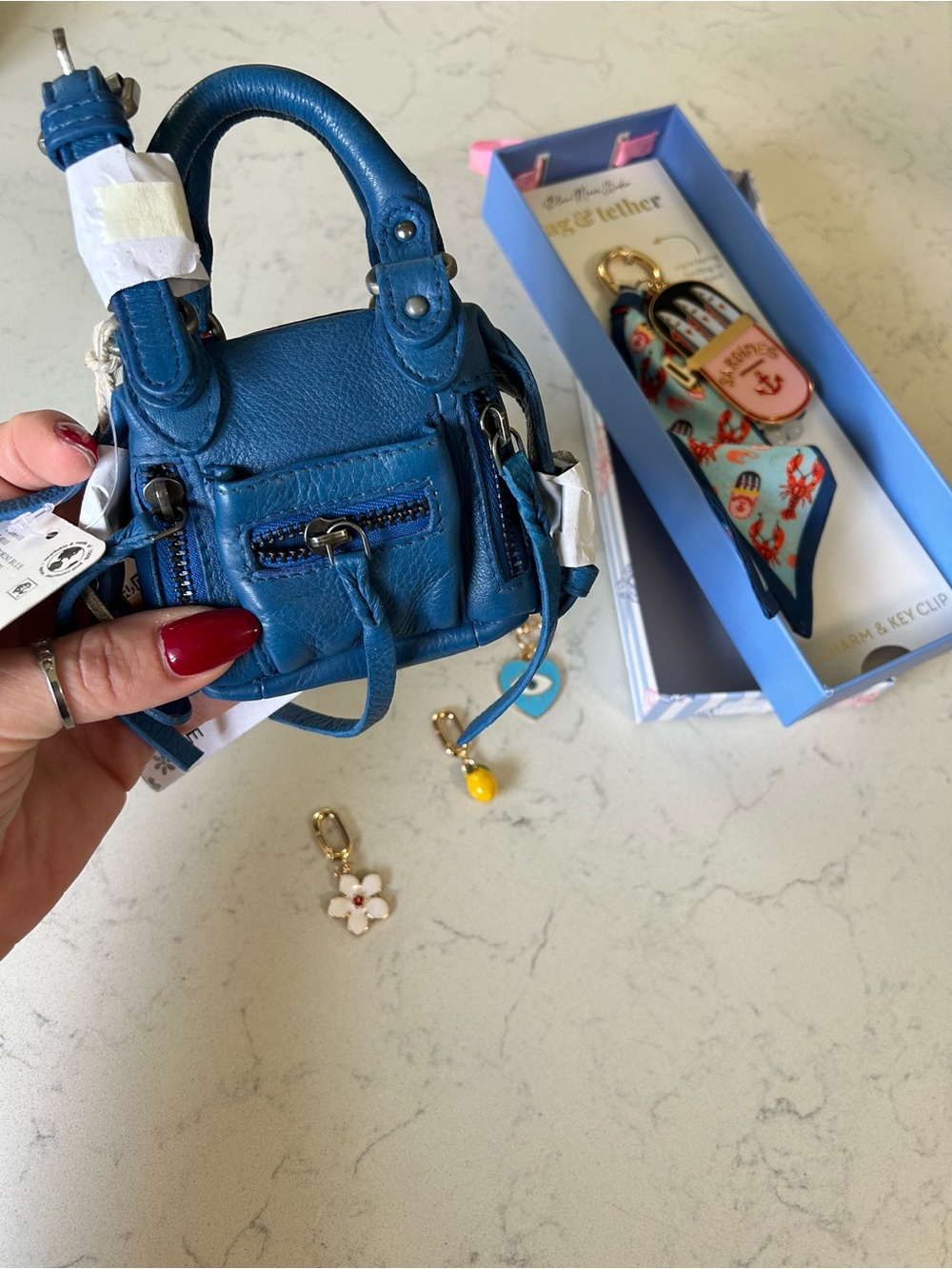 New FREE PEOPLE We The Free Micro Emerson Bag Charm Bundle / Santorini Blue - Picture 7 of 8